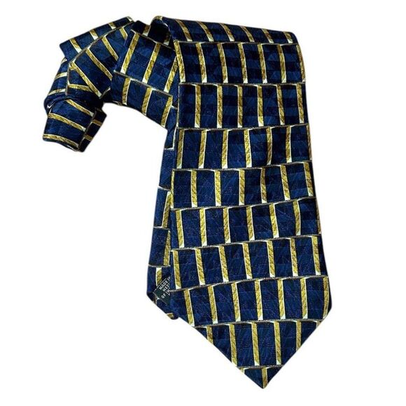 Oscar de la Renta Neckware 100% Silk Blue and Gold Men’s Dress Tie - Picture 1 of 5